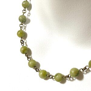 Genuine Fern Green Serpentine Necklace, Gemstone Bronze Chain Layering Necklace